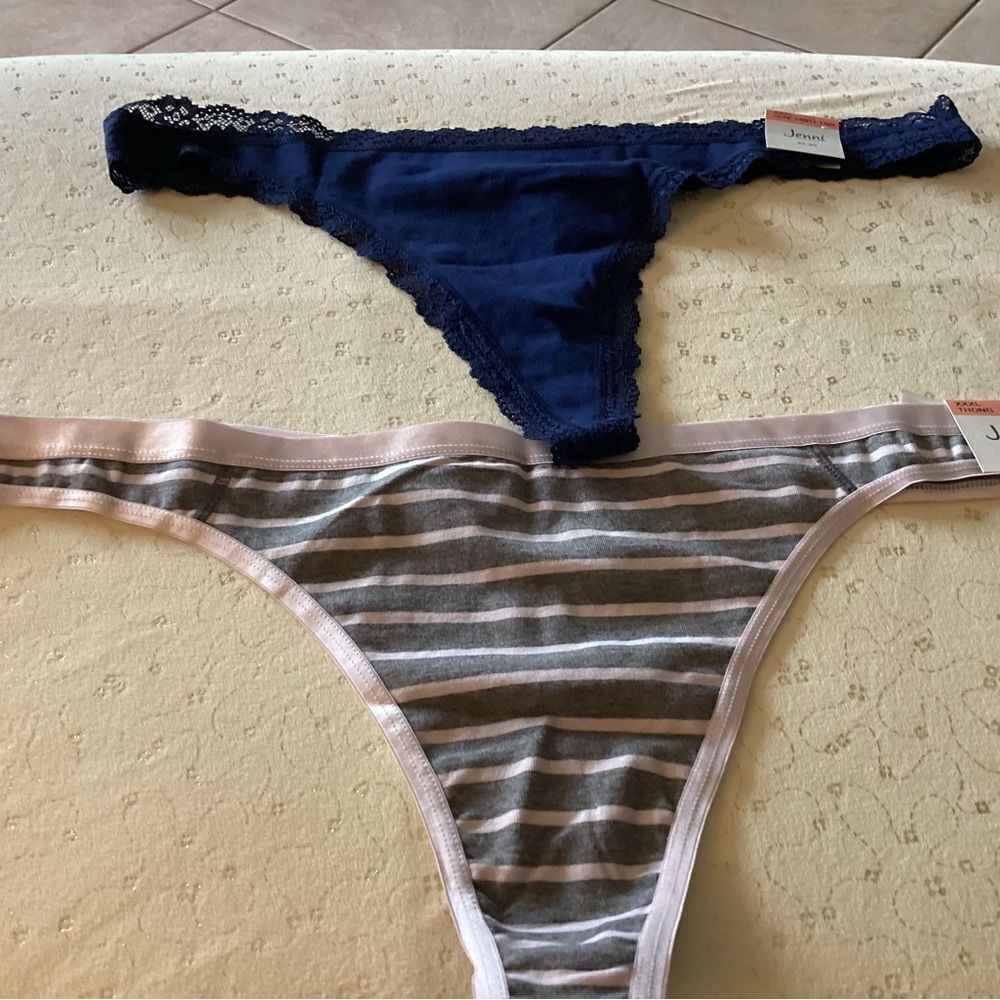 NWT. Jenni, a Macy’s Brand, a Navy Thong and a Grey Stripe Thong Women’s XXXL